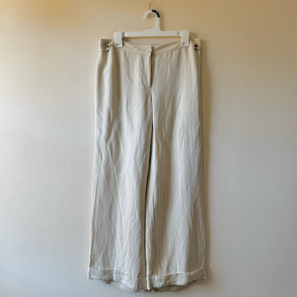 Ann Taylor Wide Leg Pinstripe Linen Blend Trousers Size 10